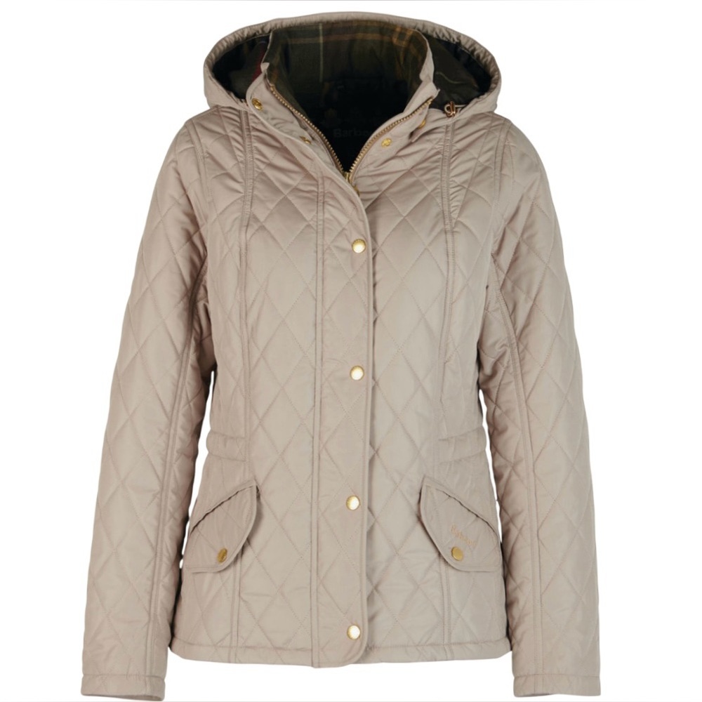 Barbour Quilted Hooded Jacket in Light Beige